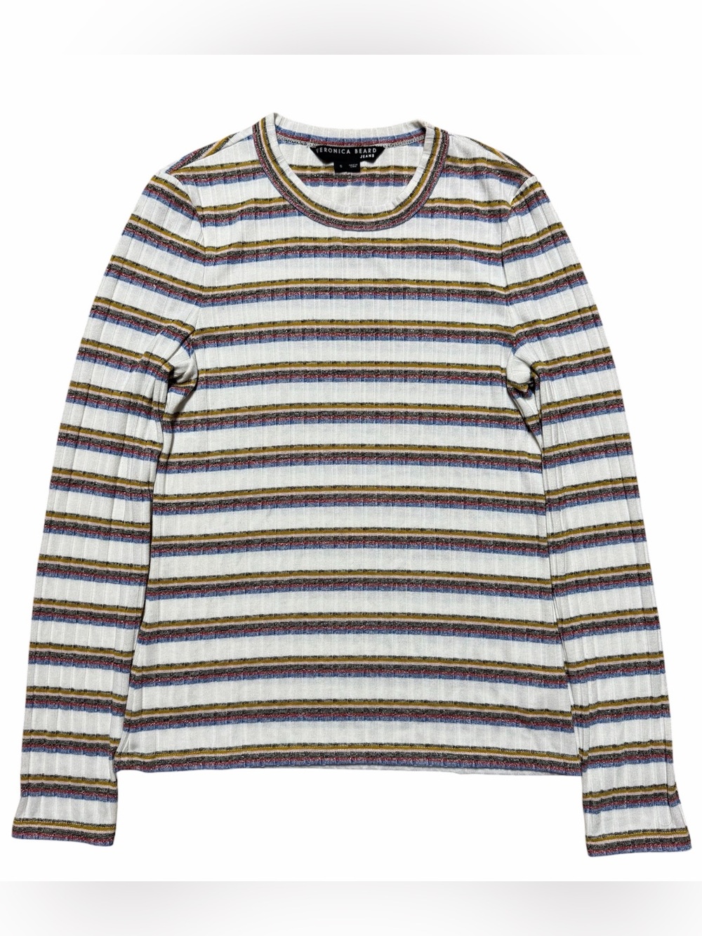 Veronica Beard Iredell Knit Multi Color Lurex Stripe Top Size Small Modern Chic